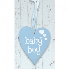 'Baby Boy' Pastel Blue Wooden Heart Sign