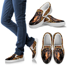 Load image into Gallery viewer, Black and Tan Coonhound Dog Print Slip Ons For Women-Express Shipping