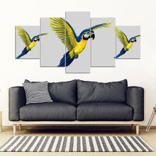 Load image into Gallery viewer, Blue And Yellow Macaw Parrot Print 5 Piece Framed Canvas- Free Shipping