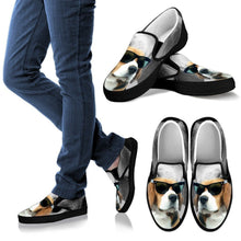 Load image into Gallery viewer, Beagle With Glasses Print Slip Ons For Women(Black)- Limited Edition- Express Shipping