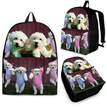Load image into Gallery viewer, Bichon Frise On Red Fur Print Backpack- Express Shipping