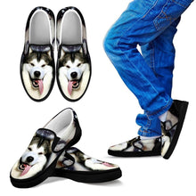 Load image into Gallery viewer, Alaskan Malamute Dog Print Slip Ons (Black) For Kids- Express Shipping