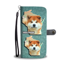 Load image into Gallery viewer, Akita Dog Print Wallet Case-Free Shipping-WI State