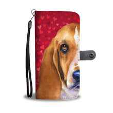 Load image into Gallery viewer, Basset Hound Dog On Red Hearts Print Wallet Case-Free Shipping