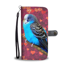 Load image into Gallery viewer, Blue Budgie On Hearts Print Wallet Case-Free Shipping