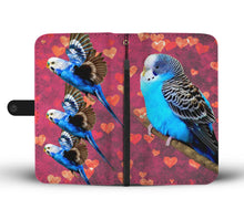Load image into Gallery viewer, Blue Budgie On Hearts Print Wallet Case-Free Shipping