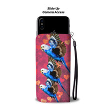 Load image into Gallery viewer, Blue Budgie On Hearts Print Wallet Case-Free Shipping