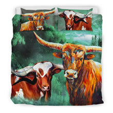Load image into Gallery viewer, Beautiful Texas Longhorn Cattle (Cow) Print Bedding Set-Free Shipping