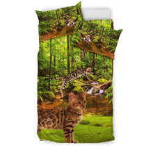 Load image into Gallery viewer, Bengal Cat In Jungle Print Bedding Set- Free Shipping