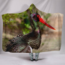 Load image into Gallery viewer, Black Stork Bird Print Hooded Blanket-Free Shipping