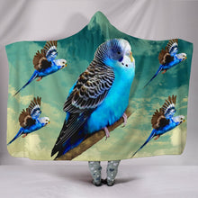 Load image into Gallery viewer, Blue Budgie Parrot Print Hooded Blanket-Free Shipping